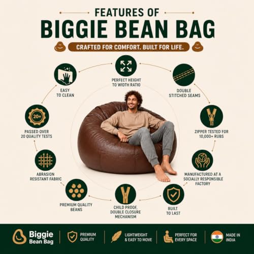 Image of Biggie Bean Bag Chair 6XL with Beans Filled-Duo Pop Sofa-Two Tone One Vibe-Crafted for Comfort-Styled for Elegance with Free Cushion & Footrest (Matching Color : Sofa, Brown Cream)