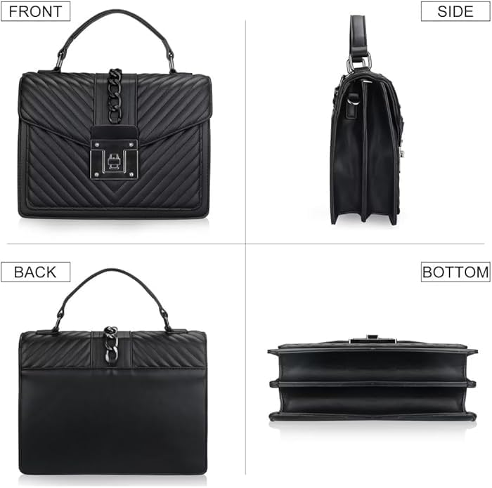 Top Handle Bag Quilted Crossbody Bags Trendy Designer Handbags for Women Black Leather Cross Body Satchel Purses Shoulder Bag - Image 8