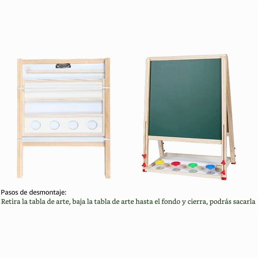 Pizarra para niños caballete de madera, pizarra infantil,Caballete para Niños, Caballete de Arte de Madera con Altura Ajustable con Rollo de Papel, pizarra de doble cara y pizarra blanca