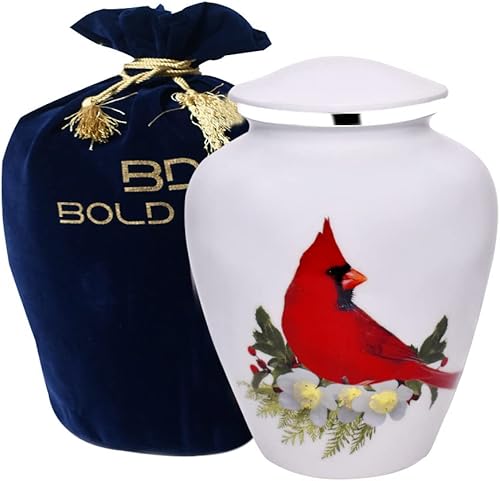 BOLD & DIVINE Urna para adultos, urna de cremación de pájaro cardenal rojo | Urna conmemorativa para adultos, entierro, urnas de cremación fúnebre |