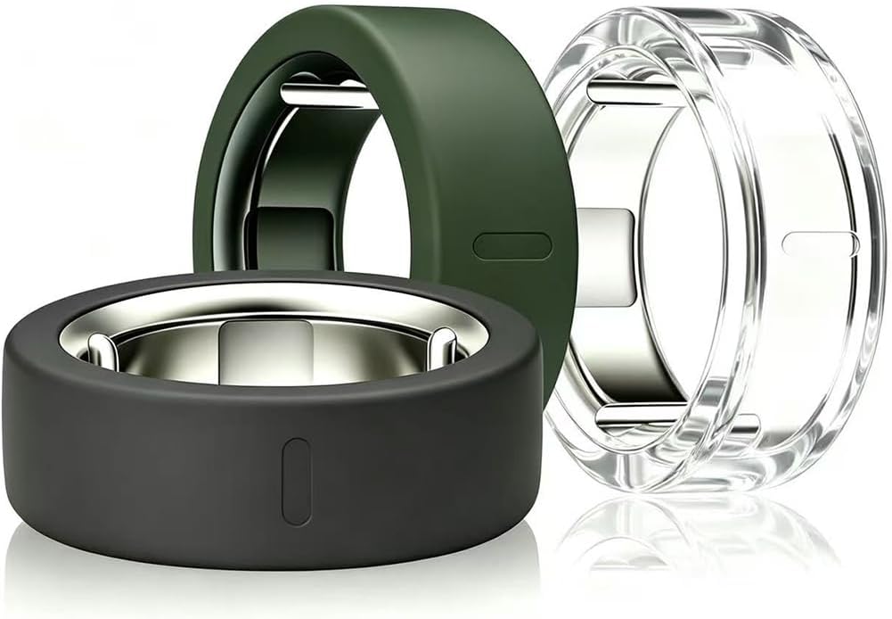 Covers Compatible with Oura Ring 5,3 Packs Smart Ring Protectors,Abrasion-Resistant, Elastic Silicone Protective Sleeve (Transparent+Dark Gray+Dark Green, M(Size12–13))