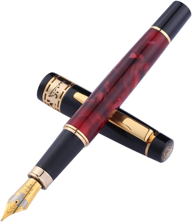 Lanxivi Picasso 9015 Fountain Pen Europe and Asian Feeling Rosy Marble Celluloid Barrel 18kgp Medium Nib Luxury Gift Box Set