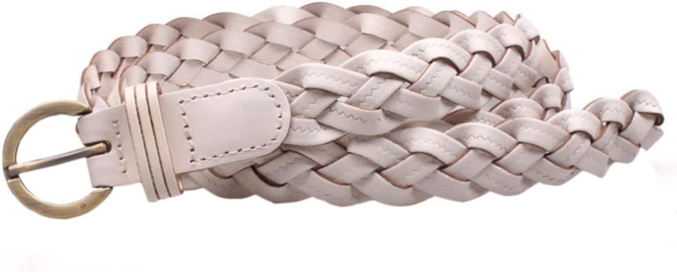 Women's Fashion Thin Braided Leather Belt for Dress with Golden Buckle 20mm