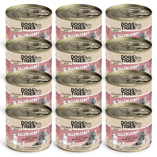 Dogs’n Tiger Adult Katzenfutter, Allerliebst, Katzennassfutter mit Rind, Leber und Kürbis - ohne Getreide, Zuckerzusatz, künstliche Konservierungsstoffe, optimale Verträglichkeit, 12x200g