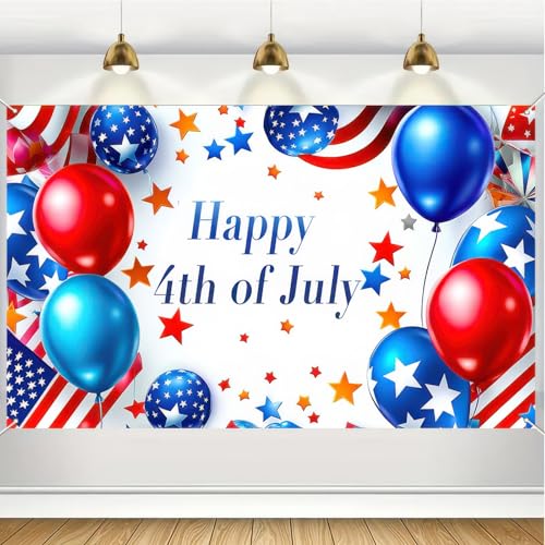 Image of BlissYard Happy 4th of July Background Banner 71 x 43 Inch America Independence Day Indoor Outdoor Patry Decorations Independence Day Theme Veterans Day Memorial Day Decorations Banner