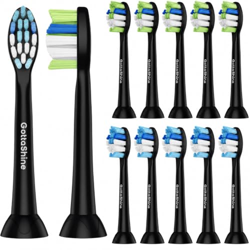 GottaShine Replacement Toothbrush Heads for Philips Sonicare Plaque Control Compatible with Click-on Electric Toothbrush Handles 12 Pack Black
