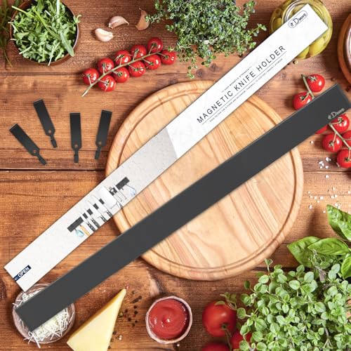 Dmore Magnetic Knife Holder For Wall—With 4 Hooks, No Drilling 20 Inch Black Knife Magnetic Strip thumb #1