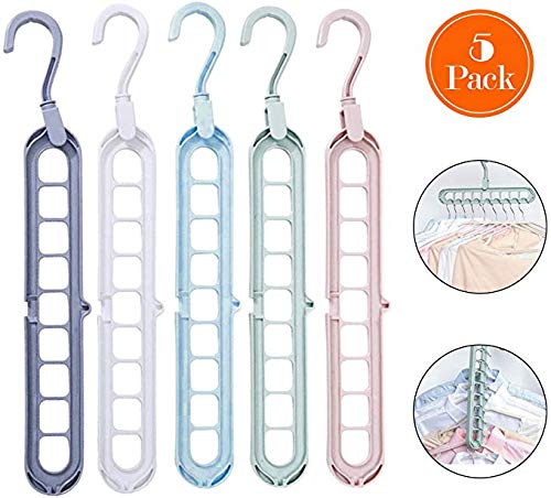 DHLP 5 perchas mágicas para ahorrar espacio, perchas estándar, giratorias, antideslizantes, multifunción, organizador de 9 agujeros en cascada, para armario, perchas