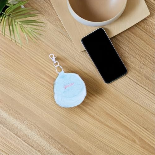 LUOZZY Cute Cartoon Round Plush Coin Purse with Zipper Kawaii Keychain Pendant for Earphones Data Cables Blue4