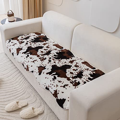 Vctops Cow Print Faux Fur Sofa Couch Cover Non-Slip Shaggy Plush Area Rugs Super Soft Plush Fuzzy Fluffy Sofa Slipcover Furniture Protector Carpets For Living Room Bedroom (Coffee,31"X70") #TOP3