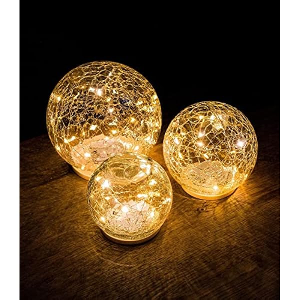 Wenter.S Set di 3 sfere di vetro decorative per soggiorno, luce bianca calda per la casa moderna