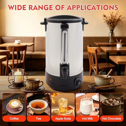 Image of 120 Cup Electric Hot Water Dispenser, 7.4 Gallon Stainless Steel Commercial Water Boiler and Warmer, 1800W Temp Adjustable Tabletop Tea Coffee Urn for Parties (7.4Gal Black)