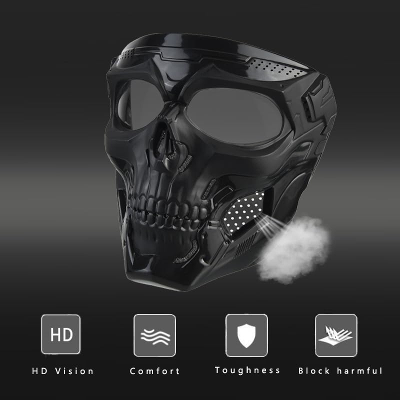 Miniatura 5 de Máscara de Airsoft de cara completa con gafas de alta definición, calavera, esqueleto, máscara de paintball para Halloween, cosplay, paintball,