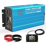 LCYMW 2000 Watt Inverter Pure Sine Wave DC 12V to 110V AC Power Inverters with 3 AC Charger Outlets, Car Inverter Solar Power Inverters for Vehicles Home with LCD Display and 2.4A USB Charging Ports