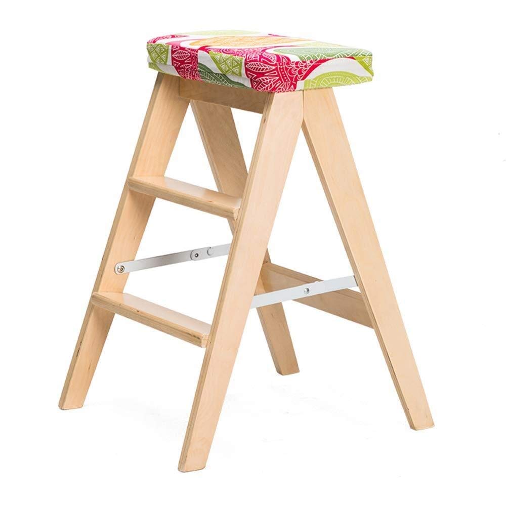 Tabouret pliant en bois massif multifonctionnel avec 3 hauteurs réglables