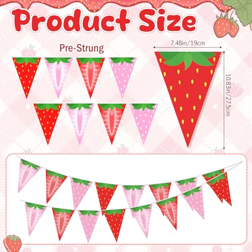 Image of Gersoniel 5 Pcs Strawberry Party Decorations Berry Pennant Banner | Pre-strung Triangle Flags for Red Berry Themed Birthday, Baby Shower, Wedding Party, Classroom Decorations, Paper Bunting