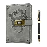 Dragon Leather Journal with Pen, Diary with Combination Lock, Lined / Blank Paper Notebook, B6...