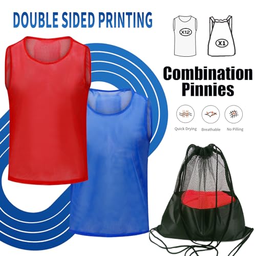 Image of 12 /24 /48Pcs Soccer Pinnies Youth, Scrimmage Team Practice Vests | Mesh Printed and Unprinted Numbers Team Pennies for Basketball Soccer Football Bibs Adults Kids
