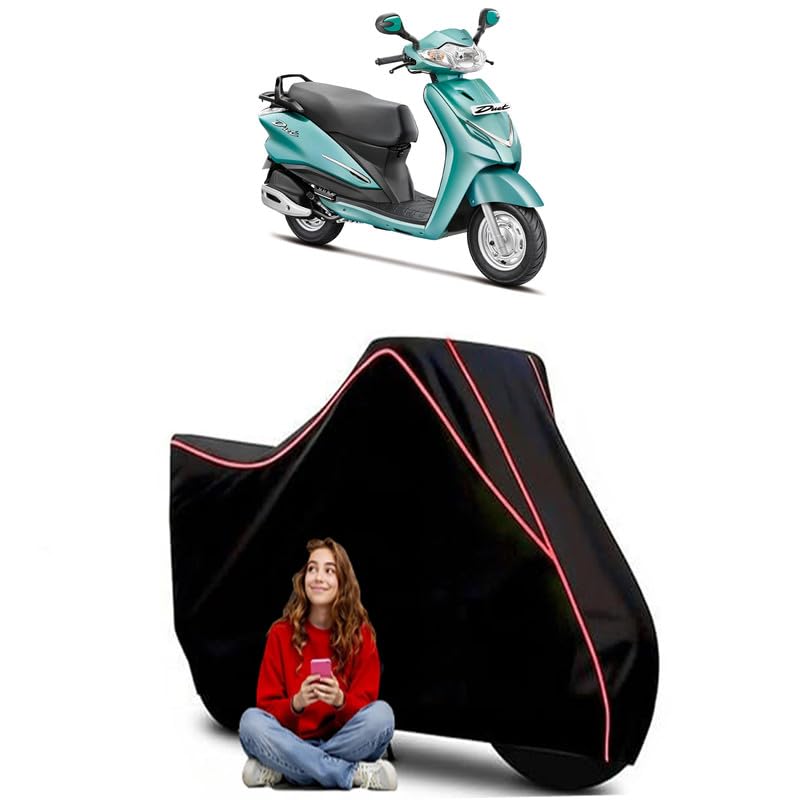 Image of Duet Scooty Bike Cover Water Resistant Outdoor Use Universal Fit Scooters Motorcycles Heavy Duty UV Protection Dust Rain Scratch Resistant Elastic Bottom Black Blue Piping