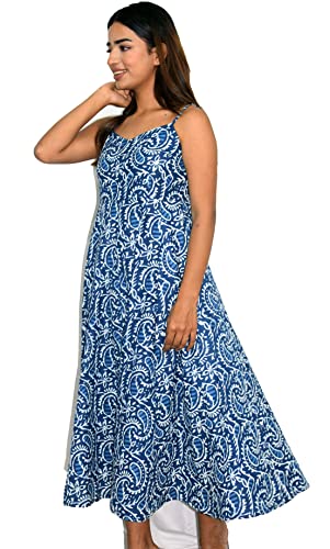 Image of JAIPUR HAND BLOCK Cotton Sleeveless Long Flared A Line Dress|Gown (S00063)