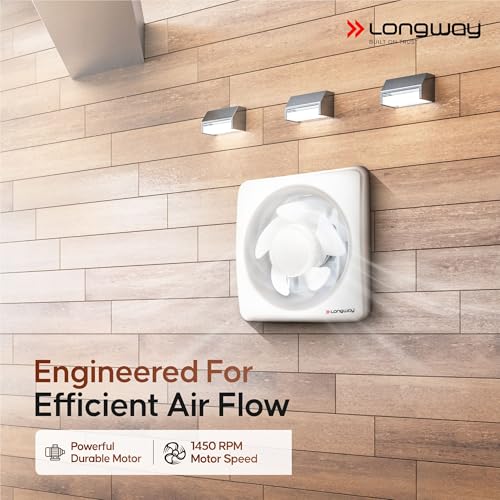 Image of LONGWAY Ventura 8 Inch 200 mm Energy Efficient Exhaust Fan | High Speed Powerful Motor | Noiseless Operation with Anti Dust Shutters |Suitable for Bathroom, Kitchen, Office | 2 Years Warranty (White)