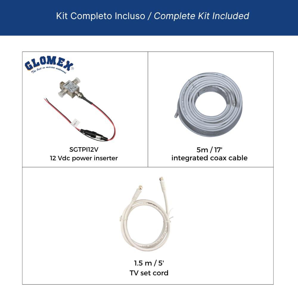 Glomex Antena de TV DVB-T2 Omnidireccional Portátil con Amplificador Modelo SGT6000 (Nomade) - 360 °, 12 V, Alta Sensibilidad, para Barcos, RV, Yates