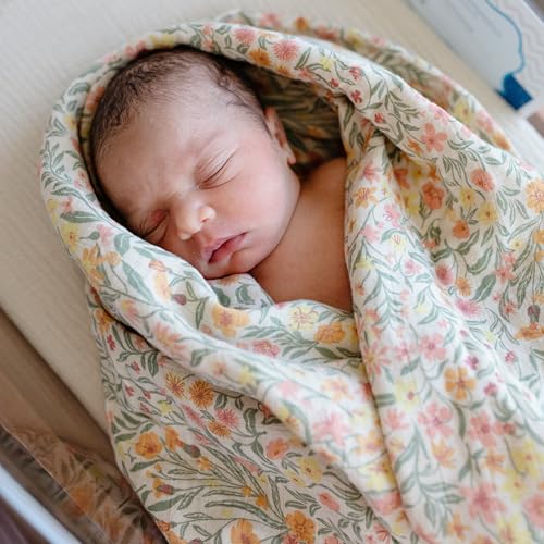 Image of mushie Muslin Baby Swaddle Blanket | 100% Organic Cotton (Pastel Blooms)