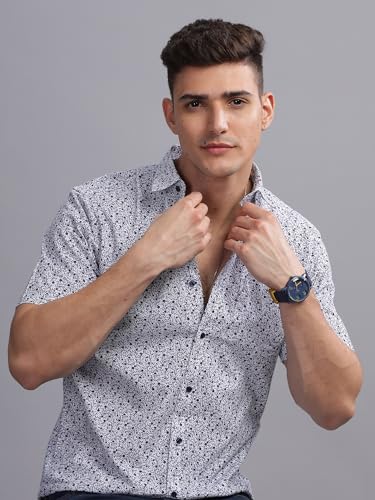 Image of MODERN ELEGANCE Men Slim Fit Navy Small Liberty Floral Printed Casual Shirt
