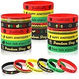 JUNEBRUSHS 42pcs Happy Juneteenth Silicone Bracelets,Party Favors Rubber Wristbands Accessories Freedom Black Freedom African Independence Day Patriotic Decoration Supplies
