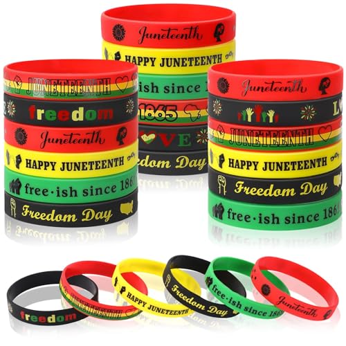 JUNEBRUSHS 42pcs Happy Juneteenth Silicone Bracelets,Party Favors Rubber Wristbands Accessories Freedom Black Freedom African Independence Day Patriotic Decoration Supplies