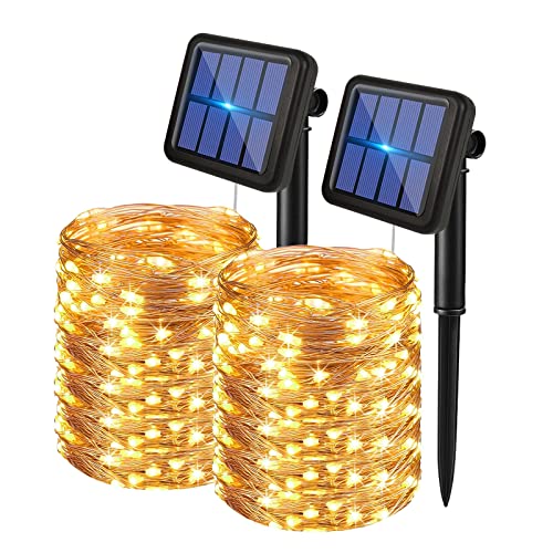 EXTRASTAR Guirnaldas Luces Exterior Solar, Luces Solares Led Exterior Jardin 20m 200 LED 8 Modos, Luz Cálida 3000K, para Terraza, Navidad, Fiestas, Bodas, Patio, Jardines