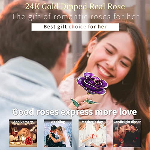 Image of Anniversary Rose Gift for Wife, Forever 24k Gold Real Rose and Best for her Rose, Purple with Stand
