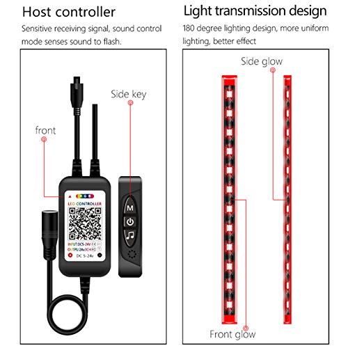 Zwbfu Luzes de tira de LED para carro, 4pcs 48 luzes LED multicoloridas interiores, acendedor de cig
