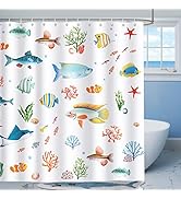 Bonhause Cortina de Ducha Peces Tropicales Océano 180 x 180 cm Cortina de Baño de Poliéster Imper...