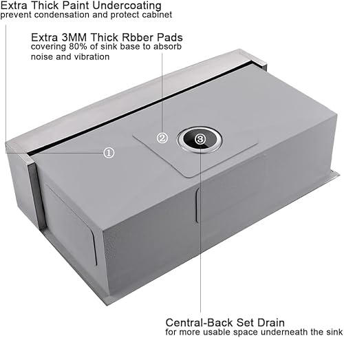Miniatura 5 de Fregadero de cocina estilo casa de campo de 33 pulgadas de acero inoxidable 33 x 22 pulgadas, fregadero de cocina con delantal frontal, calibre 16,