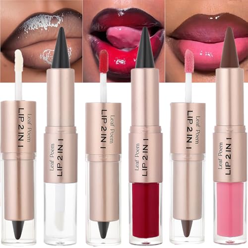 MooGlamor 3 Pcs Lip Liner and Gloss Set 2 in 1 Lipstick with Dual-Ended and Smooth Buildable Lip Gloss for Women Lip Combo Makeup (3 Pcs Glossy #01#02#03)