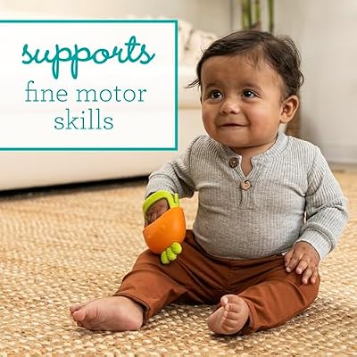 Infantino Handy Dandy Teething Mitt Soft Silicone Teether for Babies, Develops Grasping Skills, Easy to Clean, Orange Carrot