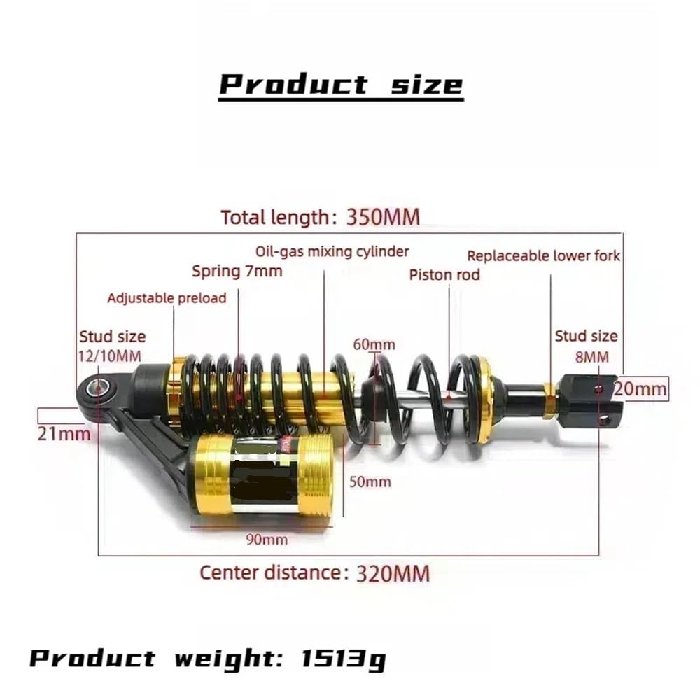 Uniwersalny 320mm amortyzator motocyklowy zmodyfikowany cylinder mieszający olej i gaz, tylne zawieszenie amortyzatora(Red)