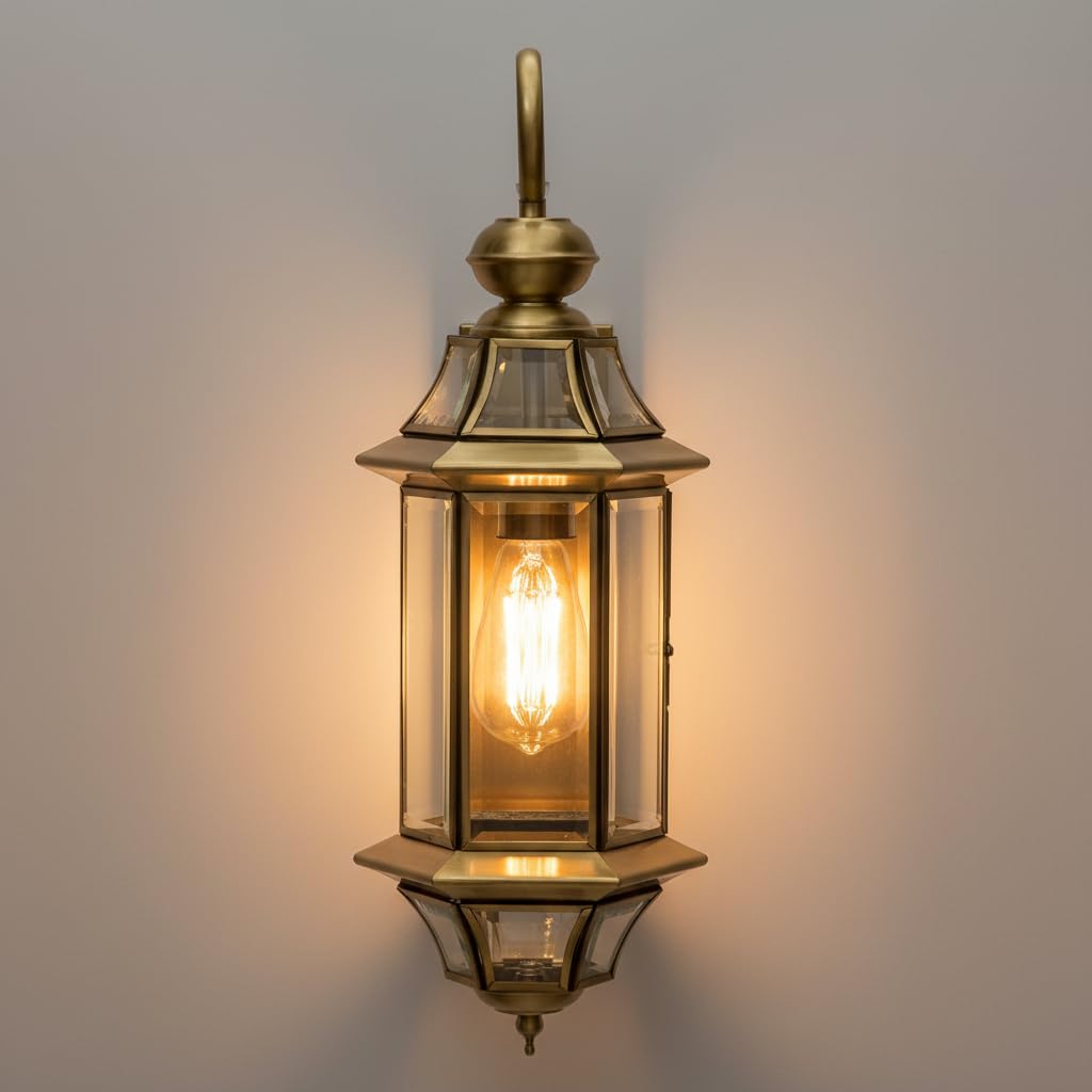 Clear Glass Outdoor Wall Light with Golden Holder, Decorative Exterior Wall Sconce for Garden, Balcony, Patio, Staircase, Terrace, Modern Wall Lamp (Bulb Not Included)-image-42