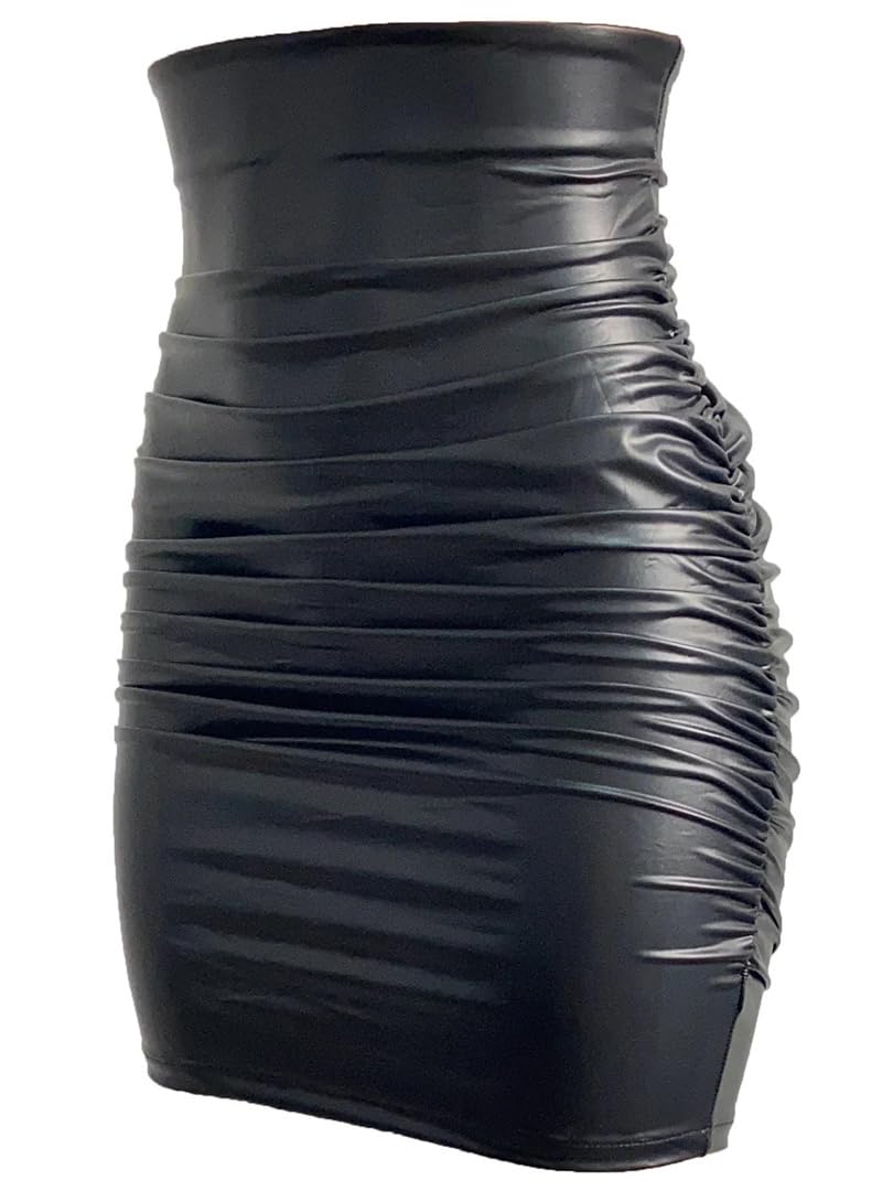 Kelsiop Minigonna da donna in pelle sintetica, a vita alta, aderente, in finta pelle, per feste