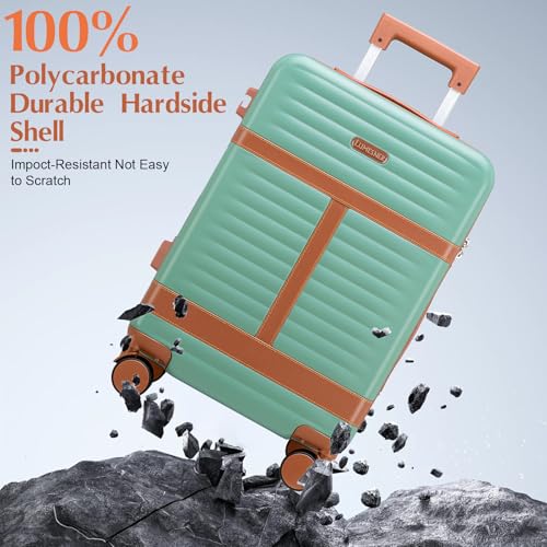 Lumesner 5 Piece Luggage Sets with Travel Backpack, 20" Carry On Hardside Spinner Suitcases, TSA Lock, Durable PC (Green, 5 piece set (20inch))4