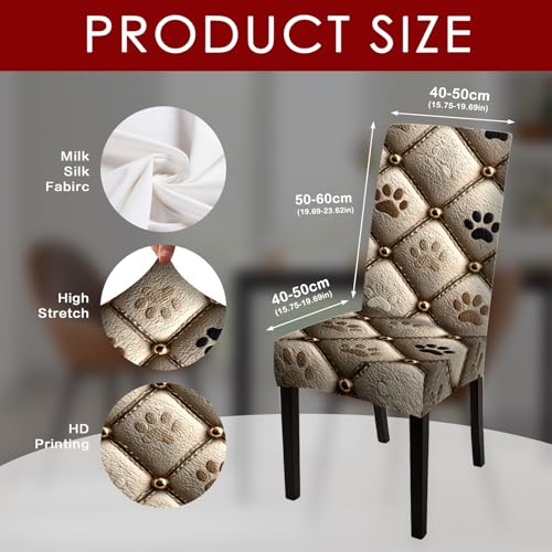 Image of Nuxovilar Beige Paw Print Quilted Stretch 23.6x70in 4PCS Chair Covers | Stretch Slipcover Pet Protector Quilted Wrap Seat Guard Dining Room Family Kitchen Dog Cafe (Beige Paw)