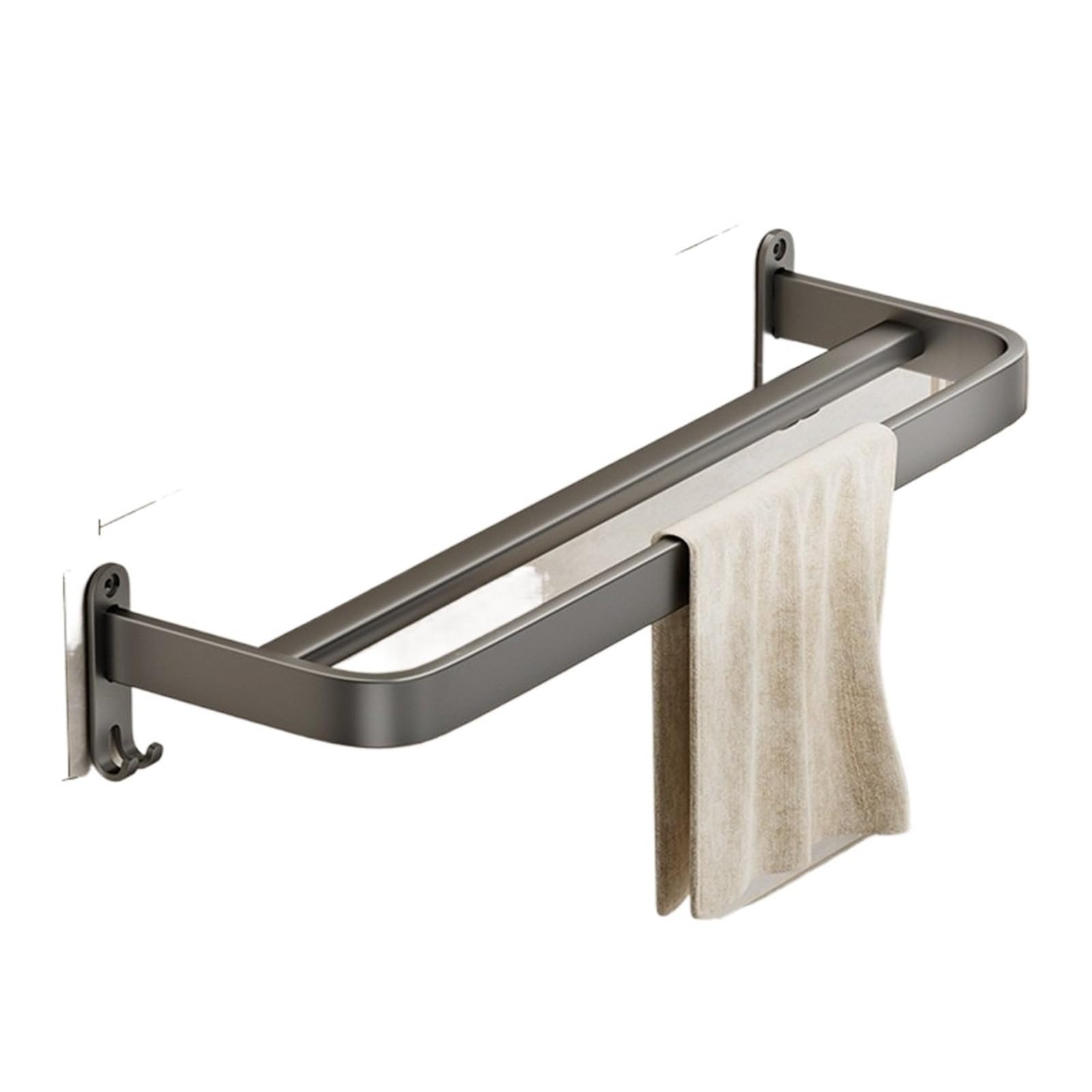 Aluminum Towel Rack Bar Holder Shelf Storage No Drilling Bathroom Wall Mounted Self-adhesive Kitchen(Gray01-50cm)
