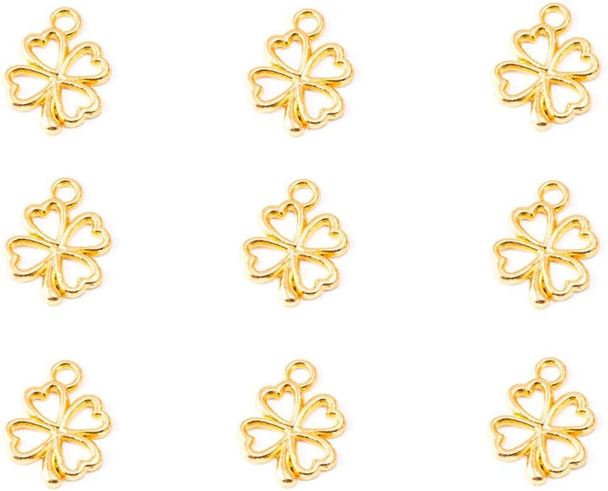 100pcs Four Leaf Clover Lucky Charms Pendents for DIY Bracelet Necklace Jewelry Making Findings(Golden)