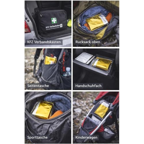 BUXMED 10 Stück Rettungsdecke Gold Silber – Notfalldecke, Thermodecke, Emergency Isolierdecke, Notfallausrüstung, Rettungsdecken, Aludecke, Erste Hilfe, Outdoor Survival