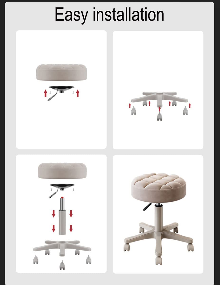 Taburete Giratorio con Ruedas silenciosas, Redondo, de Piel sintética, Altura Ajustable, Asiento Ancho de 33 cm, Ideal para salón, hogar, Oficina, masajes, Bar, tocador.