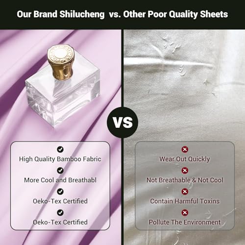 Image of Shilucheng 4 Piece Queen Sheet Sets, Cooling Sheets, Blend Rayon Derived from Bamboo, Deep Pocket Up to 16 inch, Breathable & Soft Bed Sheets, Hotel Silky Bedding Set, Lilac