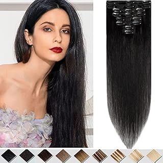 Clip in Hair Extensions Real Remy Human Hair 8inch 8 Pcs #01 Jet Black Natural Straight-Basic Thickness (45g)