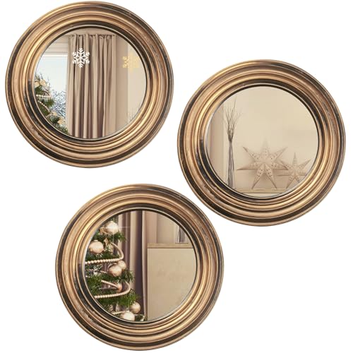 3pcs Round Mirrors For Wall Decor Antique Gold Circle Mirror Small Vintage Hanging Decorations Rustic Decorative Home Art For Bedroom Living Room Entryway Distressed Ornament Chic for Women Mums