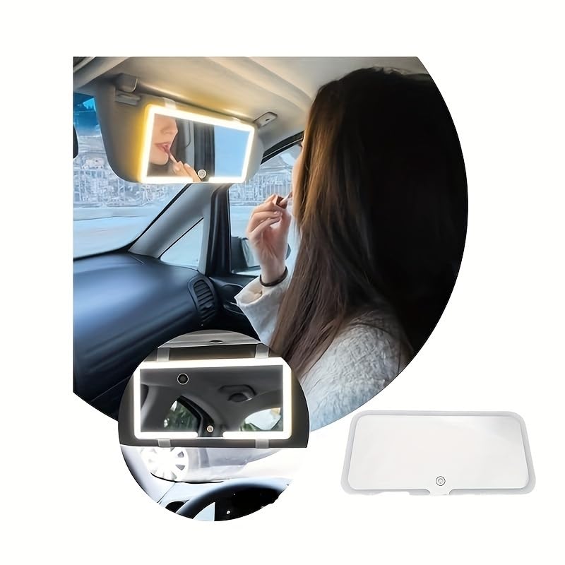 LED Illuminated Car Sun Visor Mirror - Touch Control Adjustable Brightness, Universal Fit for Vehicle Sun Visors, Makeup Mirror with Soft Light, Ideal for Professionals and Everyday Use, 5 x 7 Inches